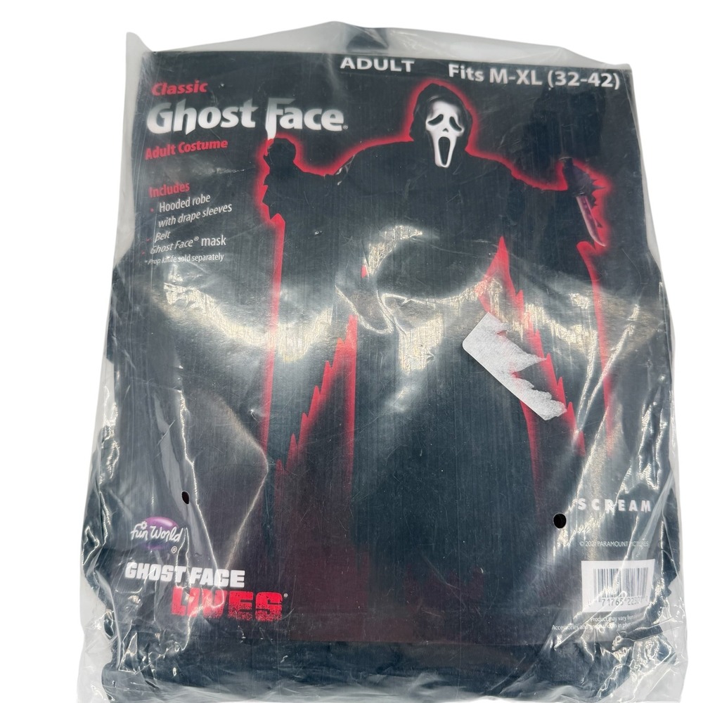Fun World Ghost Face Adult Costume M-XL Black Scream Halloween Unisex Scary